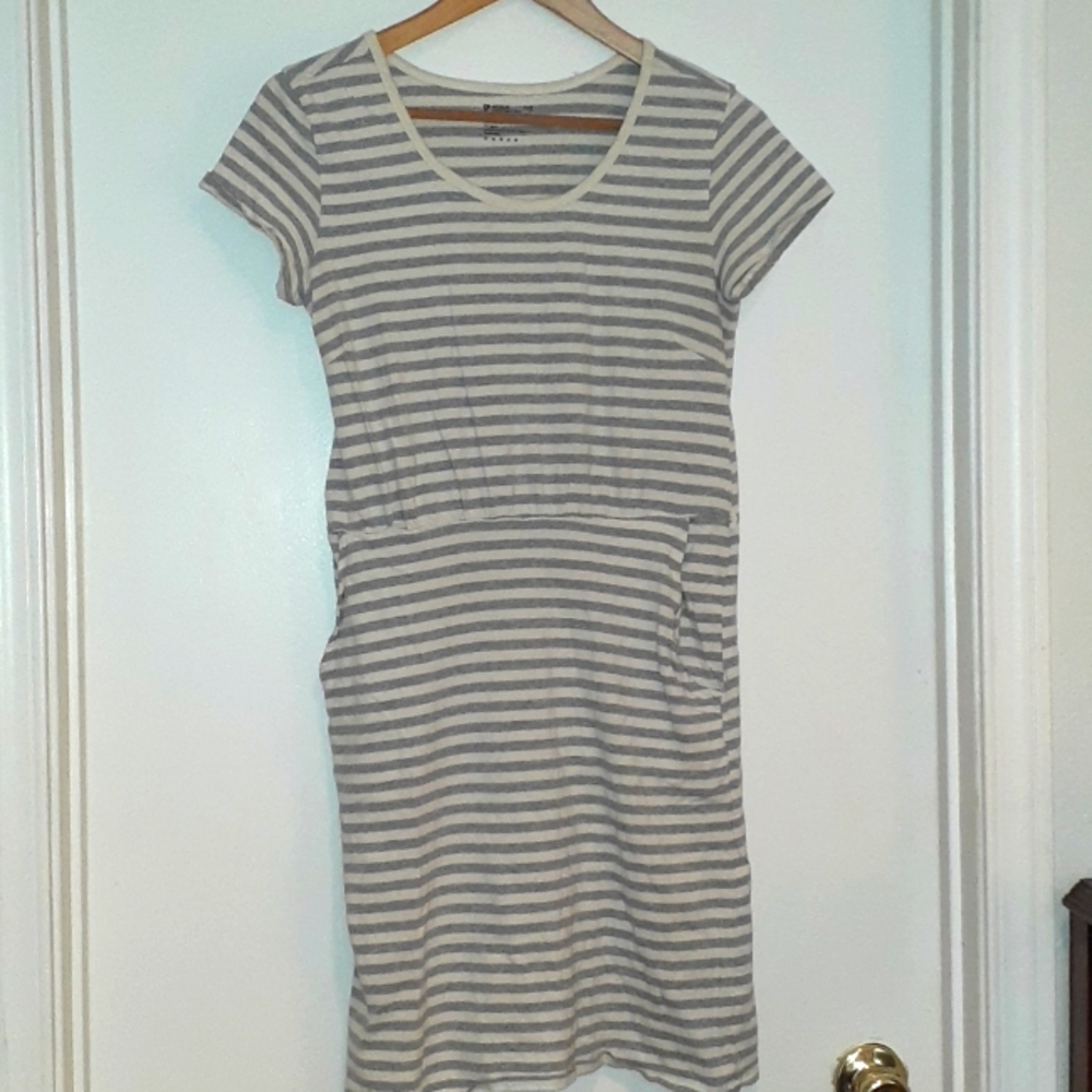 Pact Organic Grey striped short sleeve shirt dress